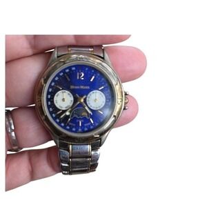 Hugo Maxx‎ Women's Blue Dial Moon Phase Watch Two Tone Stainless Steel 18k Gold